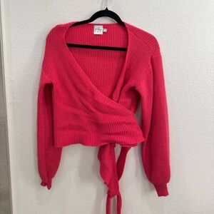 Princess Polly Fuchsia V-Neck Wrap Sweater